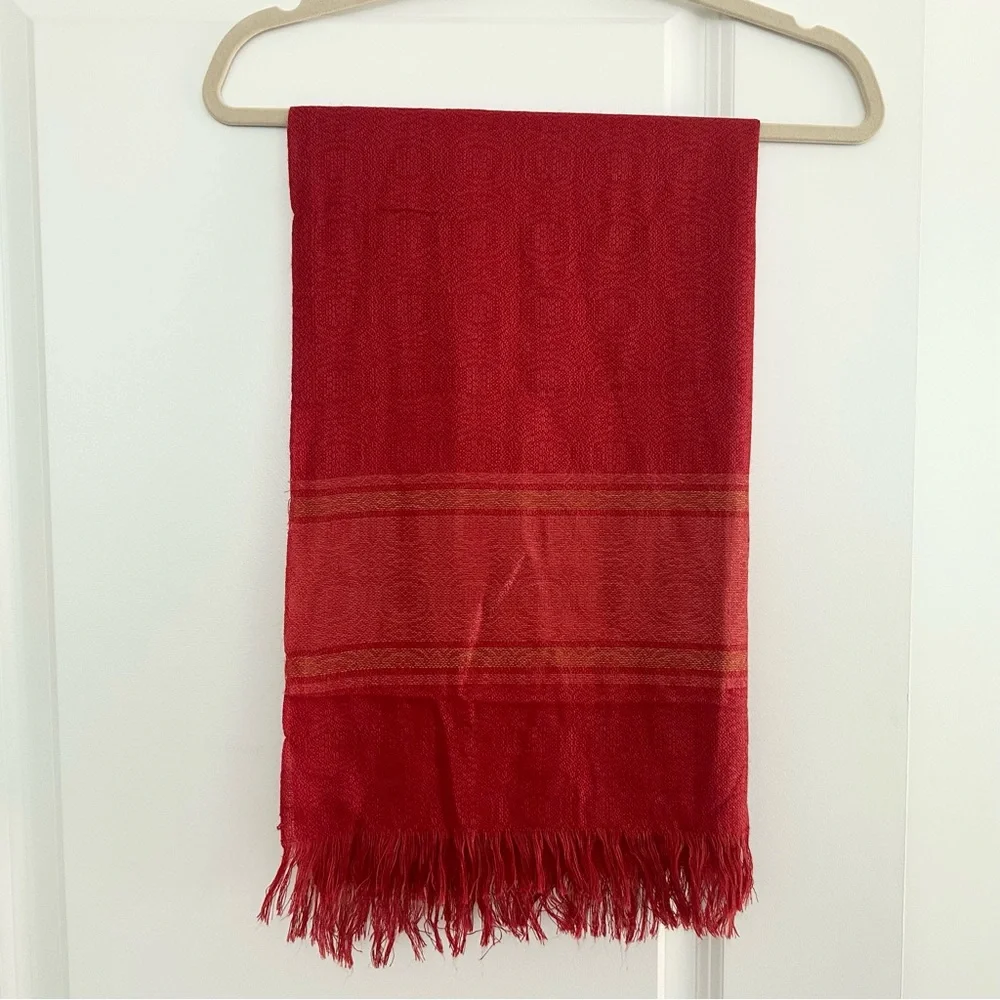 Red & Gold Lightweight Scarf With Fringe - Shawl / Wrap